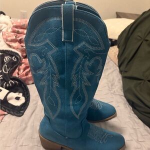 Teal Suede Western Cowboy Boots
